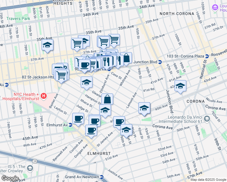 map of restaurants, bars, coffee shops, grocery stores, and more near 41-81 Forley Street in Queens