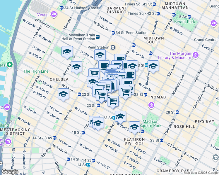 map of restaurants, bars, coffee shops, grocery stores, and more near in New York