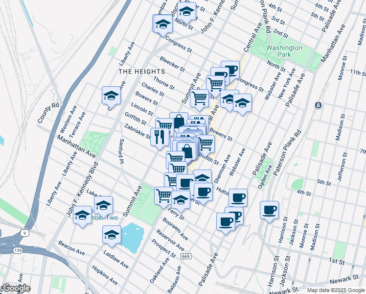 map of restaurants, bars, coffee shops, grocery stores, and more near 22 Zabriskie Street in Jersey City
