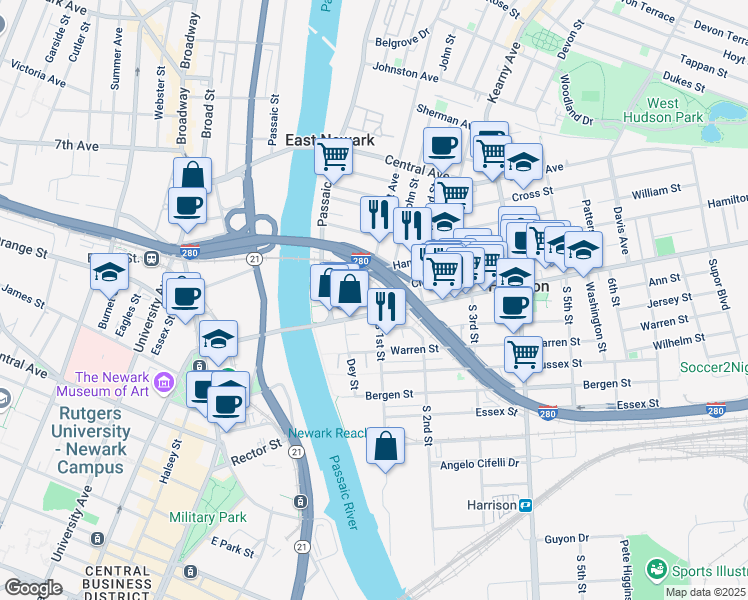 map of restaurants, bars, coffee shops, grocery stores, and more near 27 Cleveland Avenue in Harrison