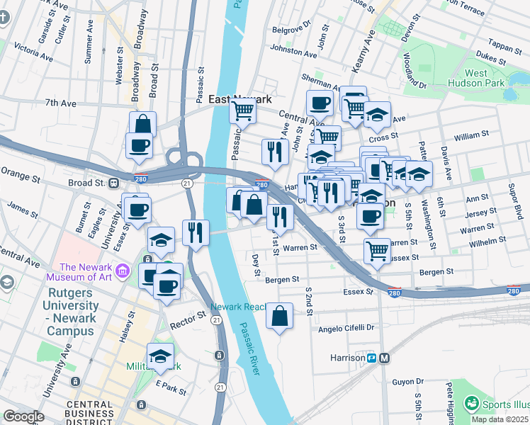 map of restaurants, bars, coffee shops, grocery stores, and more near 27 Cleveland Avenue in Harrison