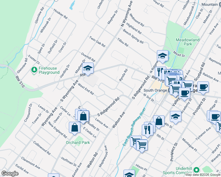 map of restaurants, bars, coffee shops, grocery stores, and more near 287 Western Drive North in South Orange