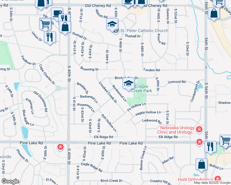 map of restaurants, bars, coffee shops, grocery stores, and more near 6609 Rockwood Lane in Lincoln