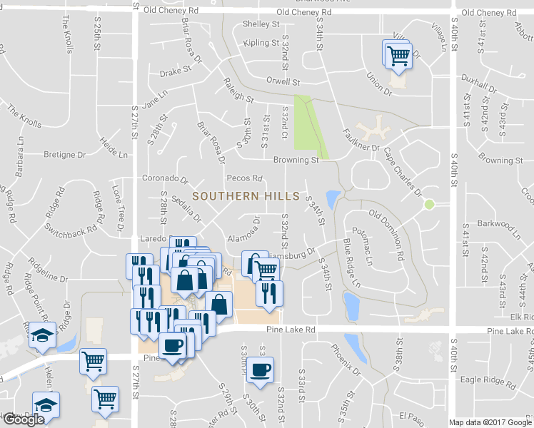 map of restaurants, bars, coffee shops, grocery stores, and more near 9005 South 31st Street in Lincoln
