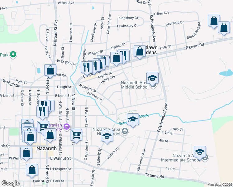 map of restaurants, bars, coffee shops, grocery stores, and more near 46 Charles Avenue in Nazareth