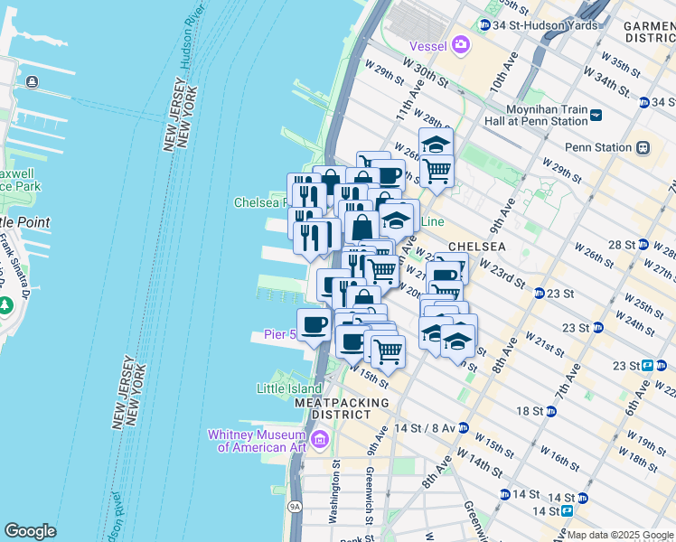 map of restaurants, bars, coffee shops, grocery stores, and more near 1123 West 19th Street in New York