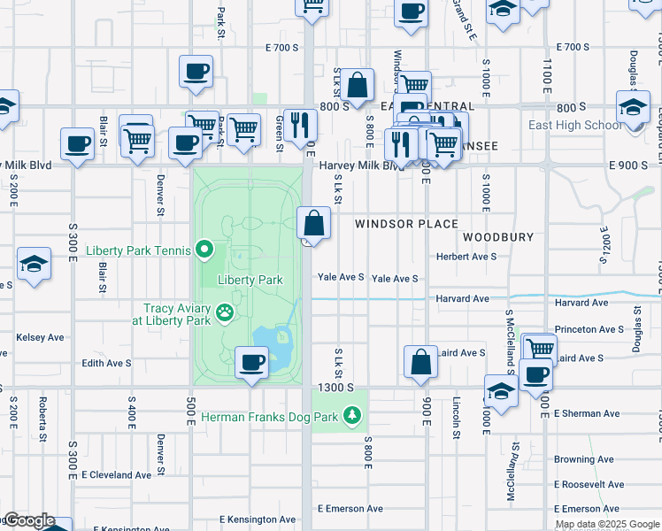 map of restaurants, bars, coffee shops, grocery stores, and more near 1052-1054 Lake Street in Salt Lake City