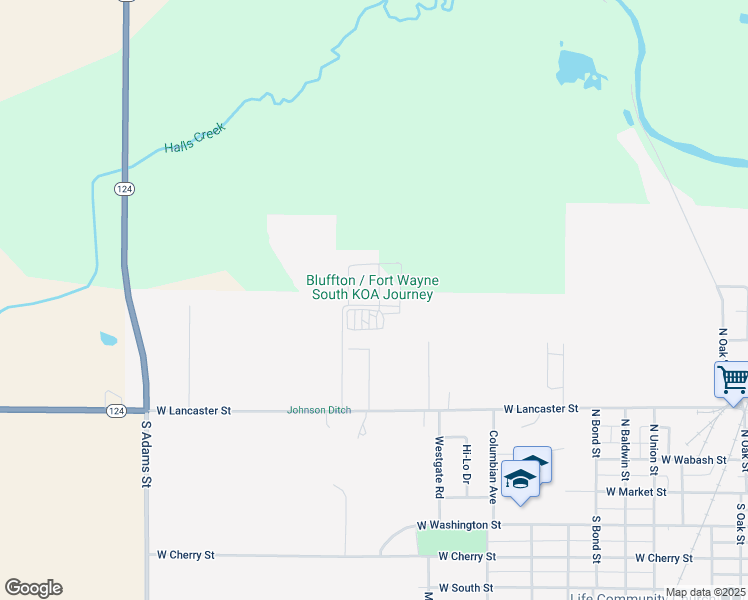 map of restaurants, bars, coffee shops, grocery stores, and more near 1625 West Lancaster Street in Bluffton