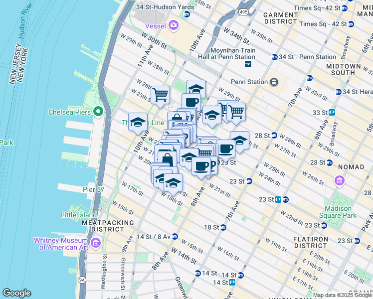 map of restaurants, bars, coffee shops, grocery stores, and more near in New York