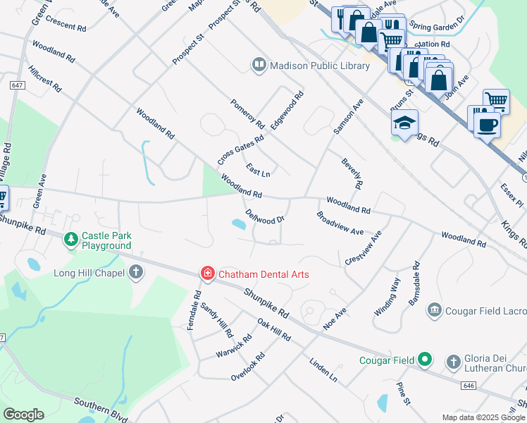 map of restaurants, bars, coffee shops, grocery stores, and more near 24 Dellwood Drive in Madison
