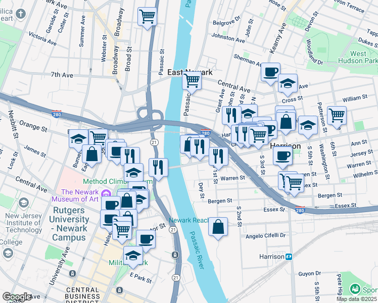 map of restaurants, bars, coffee shops, grocery stores, and more near 2 Cleveland Avenue in Harrison