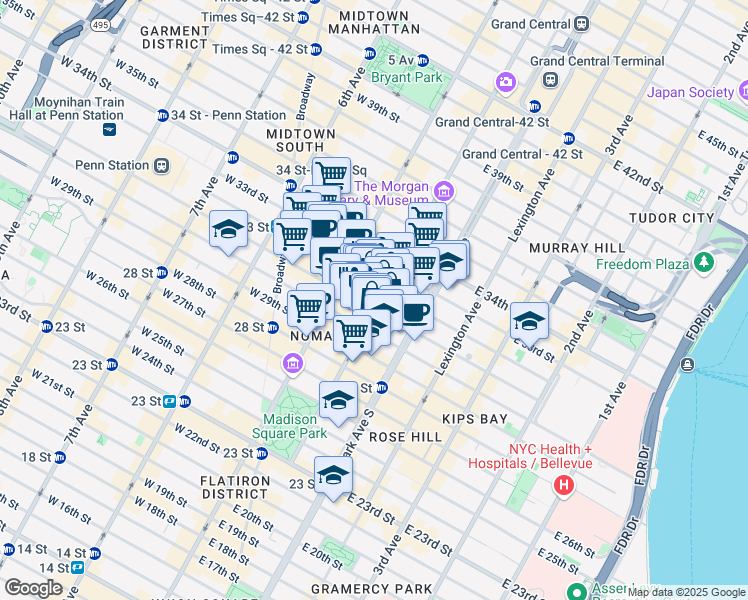 map of restaurants, bars, coffee shops, grocery stores, and more near in New York