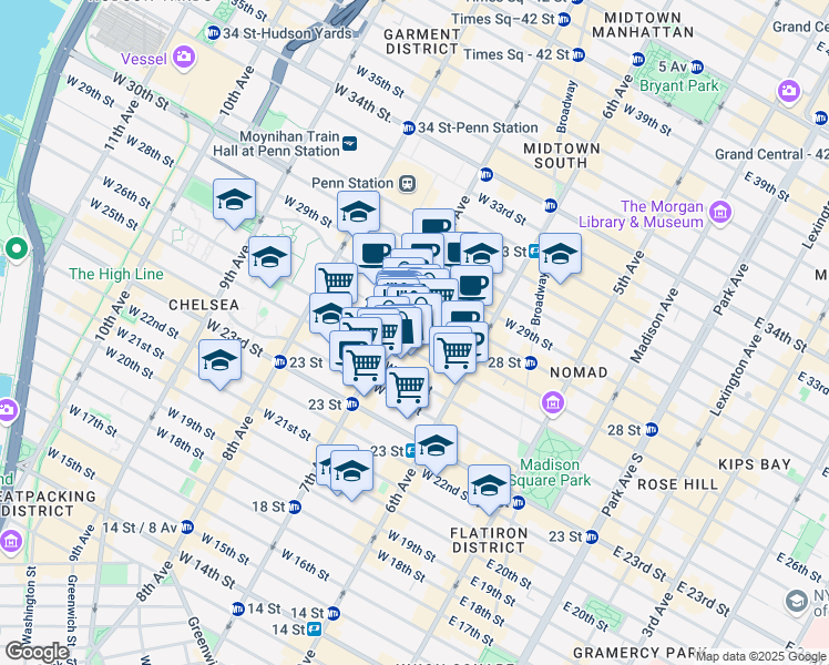 map of restaurants, bars, coffee shops, grocery stores, and more near in New York