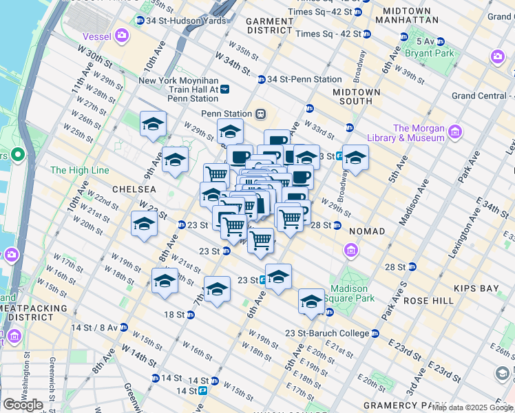 map of restaurants, bars, coffee shops, grocery stores, and more near in New York