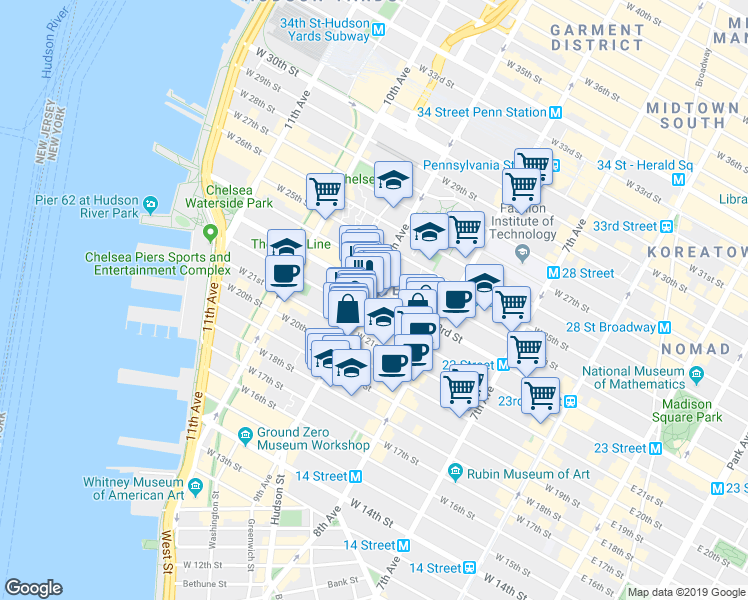 map of restaurants, bars, coffee shops, grocery stores, and more near in New York