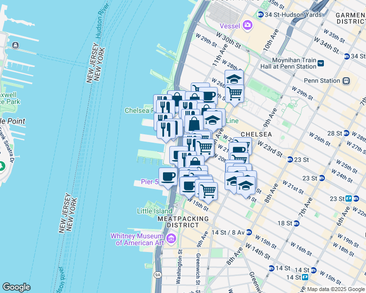 map of restaurants, bars, coffee shops, grocery stores, and more near in New York