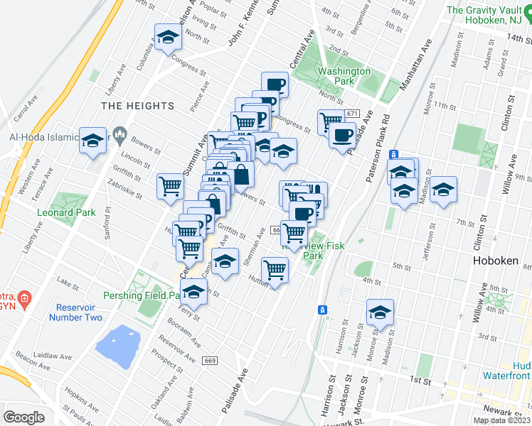 map of restaurants, bars, coffee shops, grocery stores, and more near 156 Sherman Avenue in Jersey City