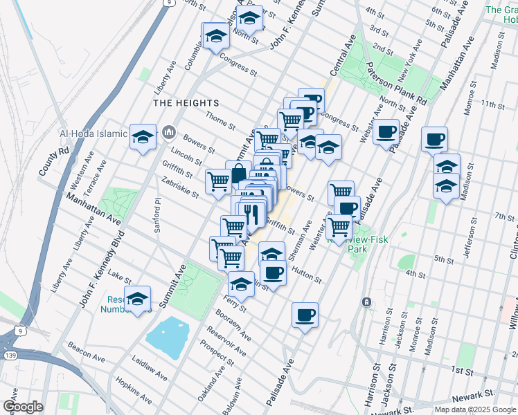 map of restaurants, bars, coffee shops, grocery stores, and more near 324 County Road 663 in Jersey City