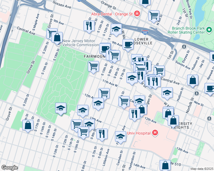 map of restaurants, bars, coffee shops, grocery stores, and more near in Newark