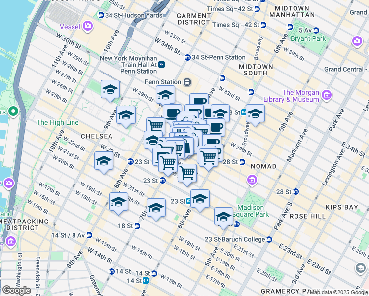 map of restaurants, bars, coffee shops, grocery stores, and more near in New York
