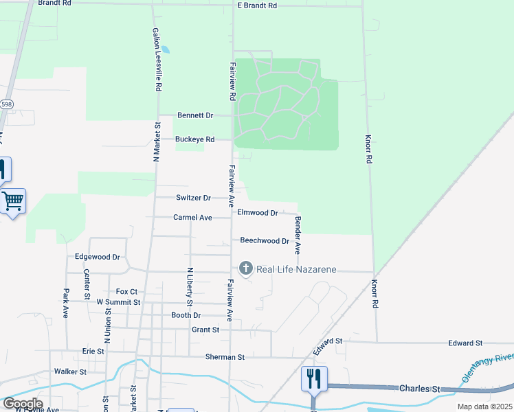 map of restaurants, bars, coffee shops, grocery stores, and more near 484 Township Highway 248 in Galion