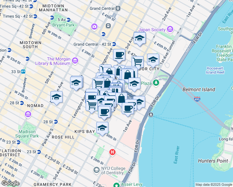 map of restaurants, bars, coffee shops, grocery stores, and more near 649 2nd Avenue in New York