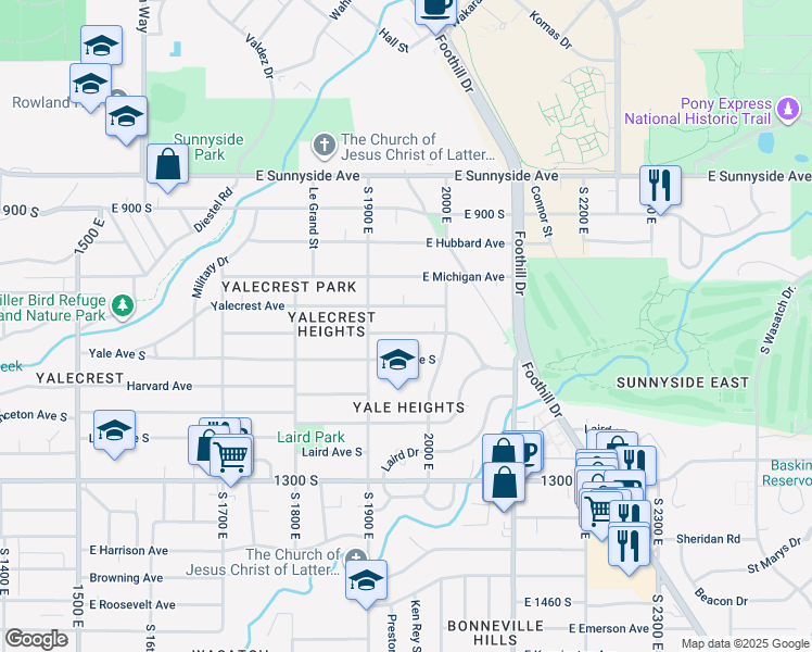 map of restaurants, bars, coffee shops, grocery stores, and more near 1945 Herbert Avenue South in Salt Lake City