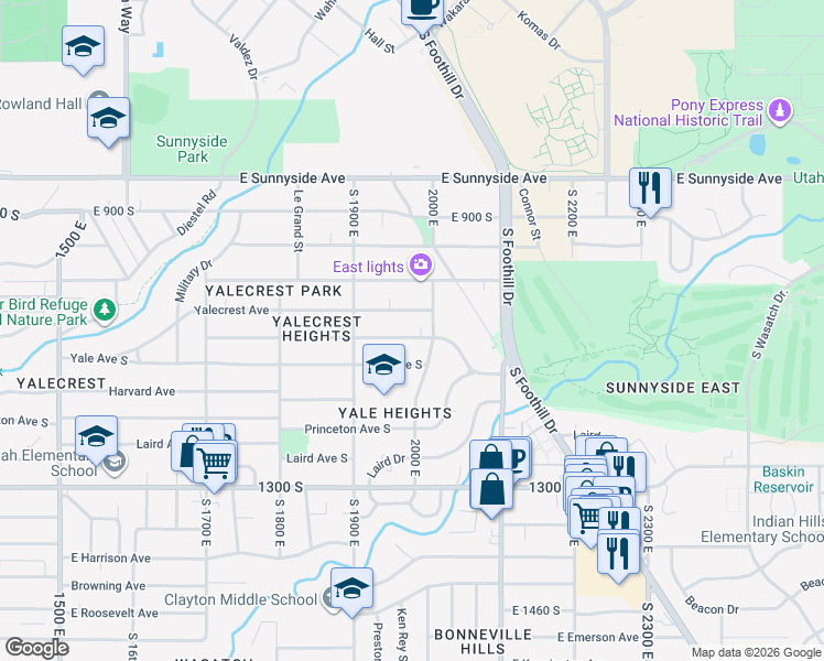 map of restaurants, bars, coffee shops, grocery stores, and more near 1971 Herbert Avenue South in Salt Lake City