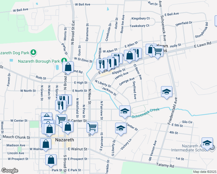 map of restaurants, bars, coffee shops, grocery stores, and more near in Nazareth