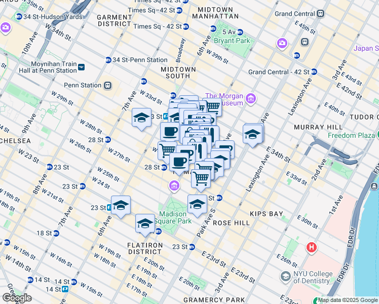 map of restaurants, bars, coffee shops, grocery stores, and more near in New York