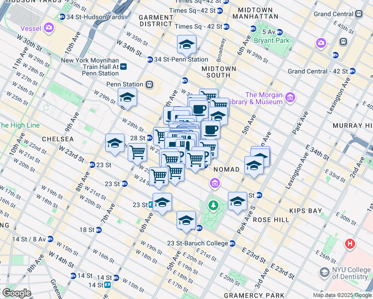 map of restaurants, bars, coffee shops, grocery stores, and more near in New York
