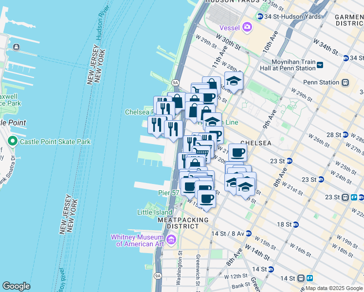 map of restaurants, bars, coffee shops, grocery stores, and more near in New York