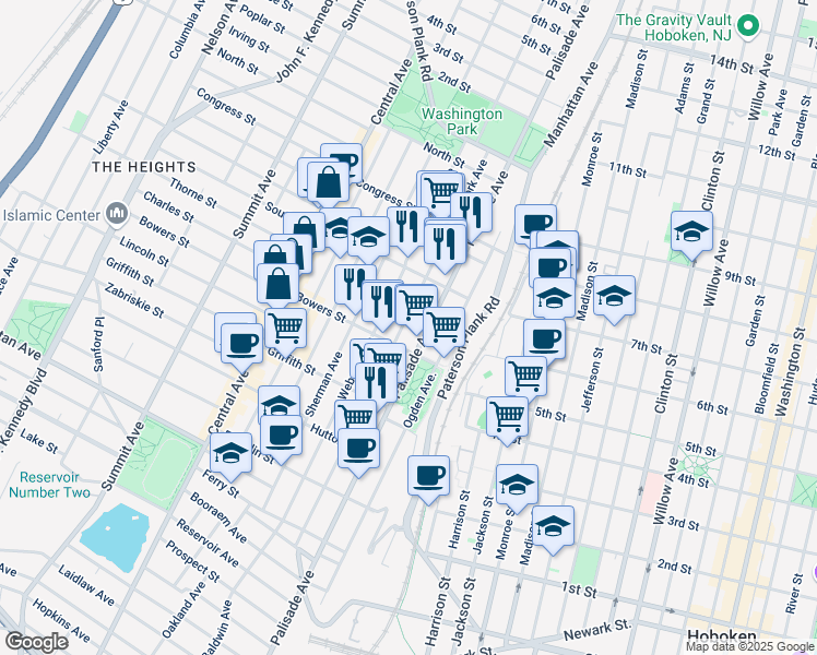 map of restaurants, bars, coffee shops, grocery stores, and more near in Jersey City