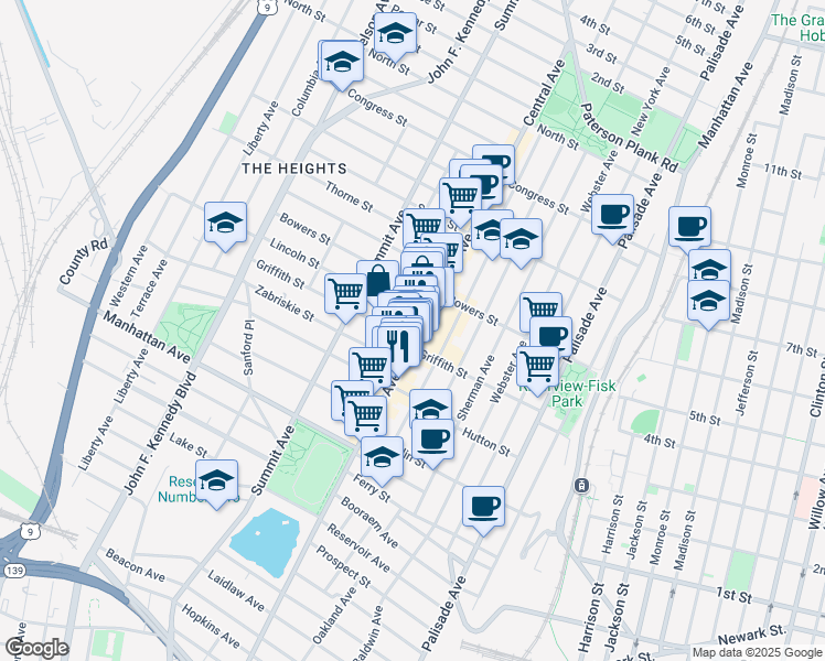 map of restaurants, bars, coffee shops, grocery stores, and more near 324 County Road 663 in Jersey City