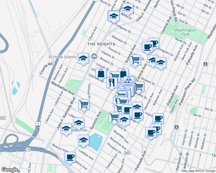 map of restaurants, bars, coffee shops, grocery stores, and more near in Hudson County