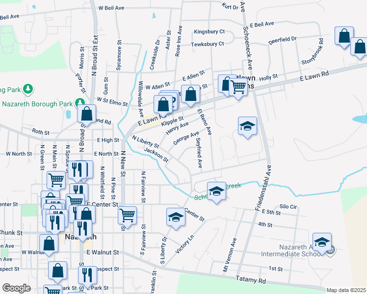 map of restaurants, bars, coffee shops, grocery stores, and more near 31 Charles Avenue in Nazareth