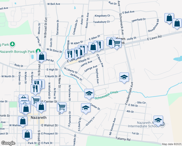 map of restaurants, bars, coffee shops, grocery stores, and more near 39 Charles Avenue in Nazareth