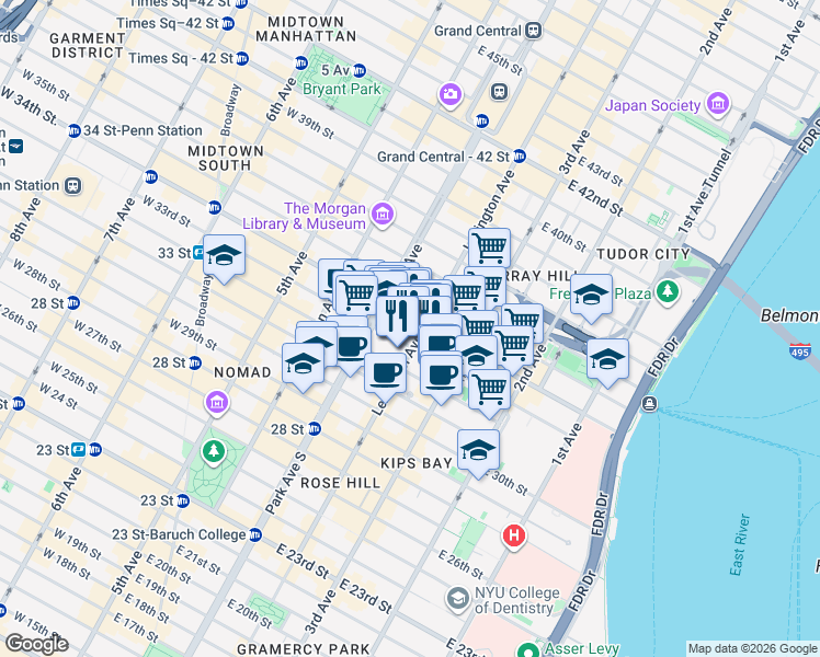 map of restaurants, bars, coffee shops, grocery stores, and more near in New York