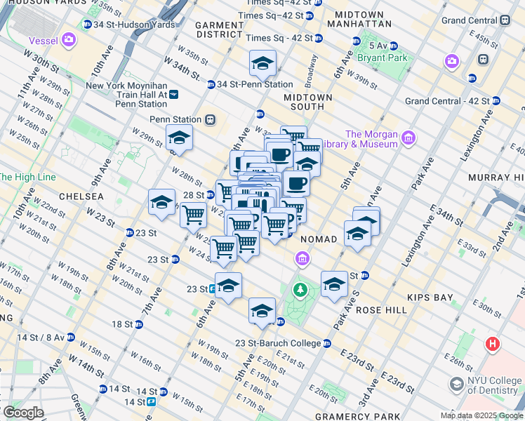 map of restaurants, bars, coffee shops, grocery stores, and more near in New York