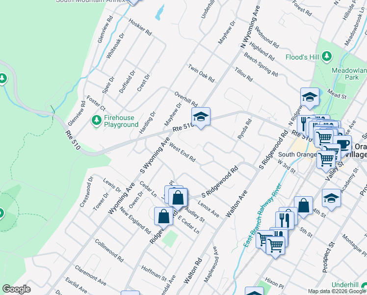 map of restaurants, bars, coffee shops, grocery stores, and more near 355 West End Road in South Orange