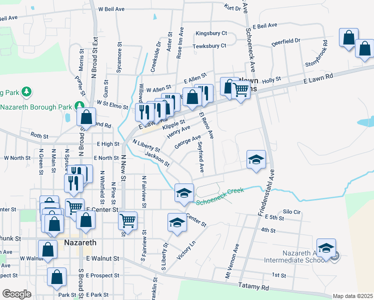 map of restaurants, bars, coffee shops, grocery stores, and more near 39 Charles Avenue in Nazareth