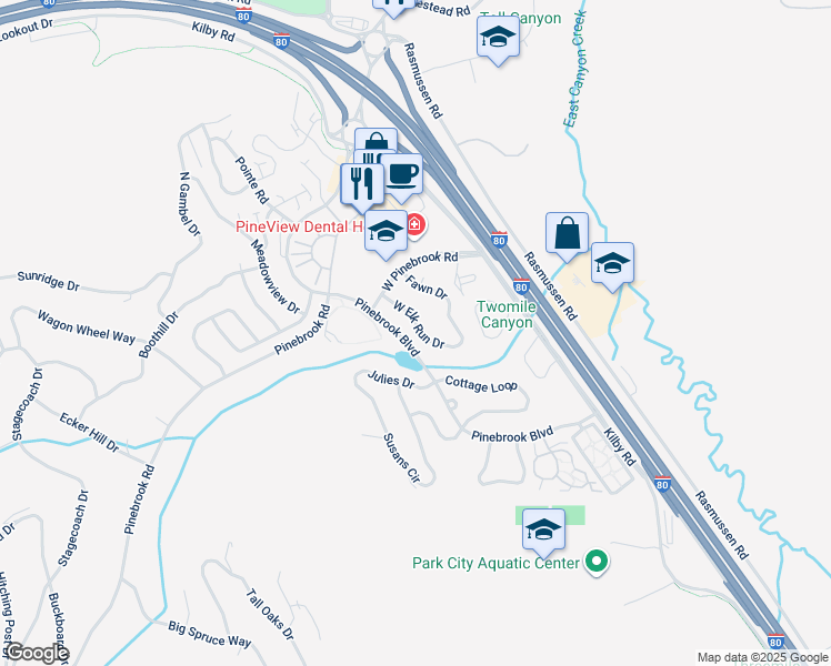map of restaurants, bars, coffee shops, grocery stores, and more near 3065 West Elk Run Drive in Park City
