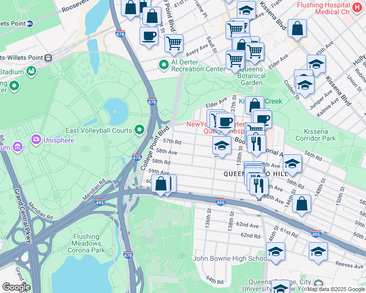 map of restaurants, bars, coffee shops, grocery stores, and more near in Queens