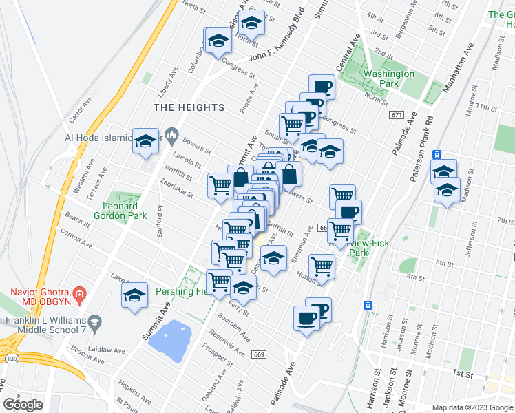 map of restaurants, bars, coffee shops, grocery stores, and more near 324 County Road 663 in Jersey City