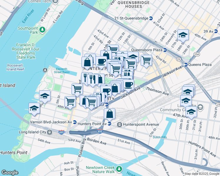 map of restaurants, bars, coffee shops, grocery stores, and more near 19 21st Street in Queens