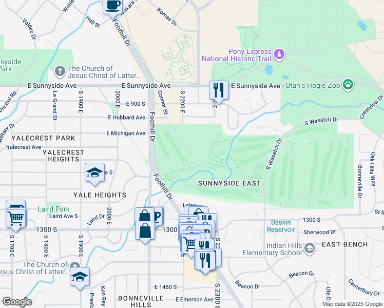 map of restaurants, bars, coffee shops, grocery stores, and more near 1874 Connor Street in Salt Lake City