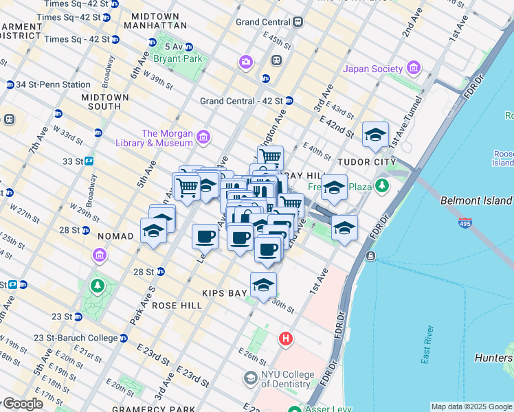 map of restaurants, bars, coffee shops, grocery stores, and more near 507 3rd Avenue in New York