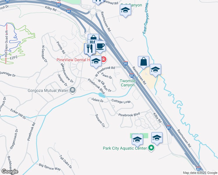 map of restaurants, bars, coffee shops, grocery stores, and more near 3062 West Elk Run Drive in Park City