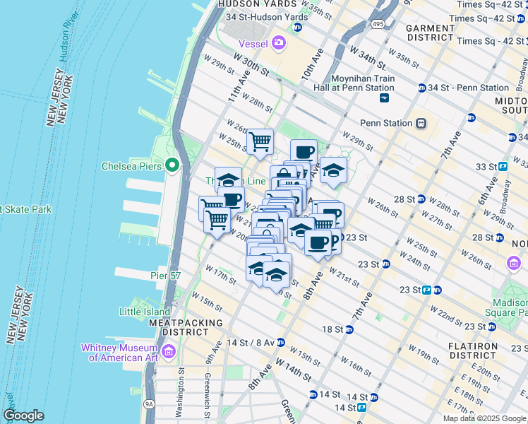 map of restaurants, bars, coffee shops, grocery stores, and more near 414-424 West 22nd Street in New York
