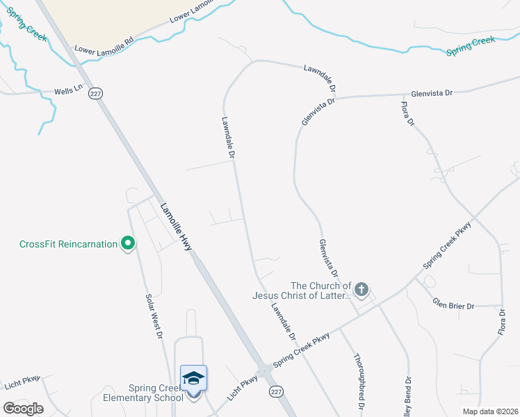 map of restaurants, bars, coffee shops, grocery stores, and more near 270 Lawndale Drive in Spring Creek